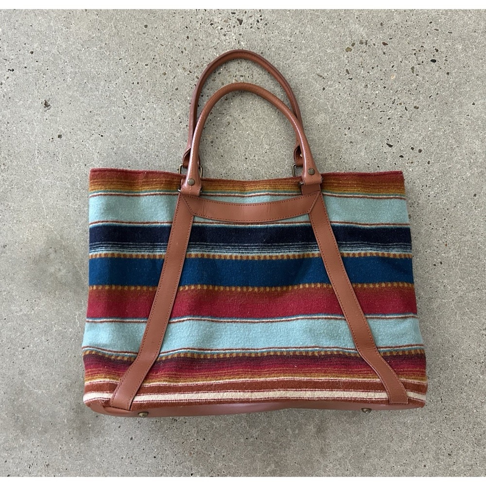 Pendleton Large Tote Bag‎ Southwest Design Wool Leather As Is Damage